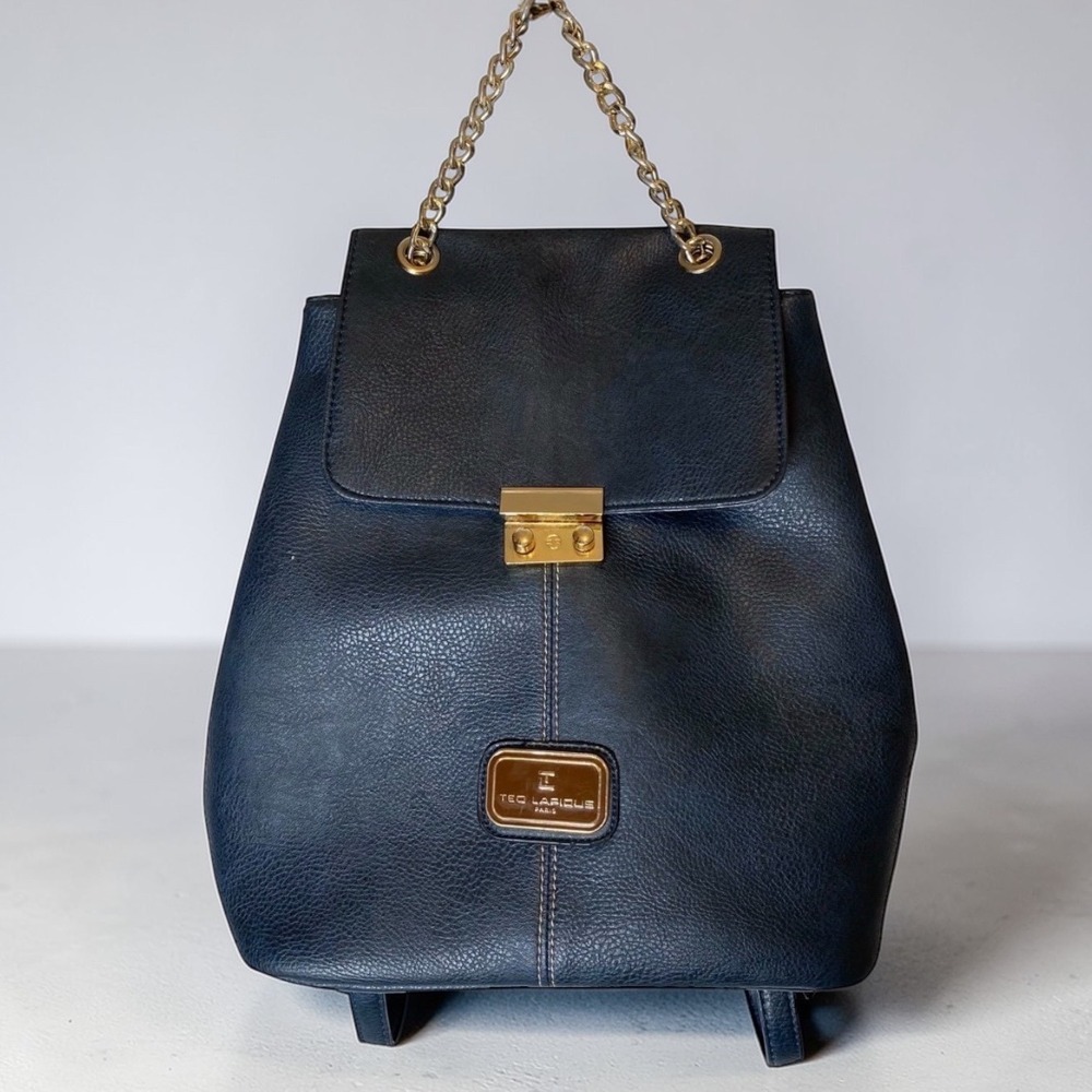 Ted Lapidus Faux‎ Leather Backpack in Navy Blue